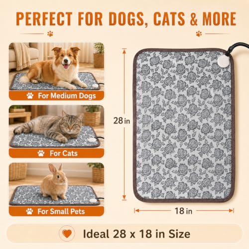 Dog Heating Pad 28x18in with Normally Open Function (28.0"L x 18.0"W)
