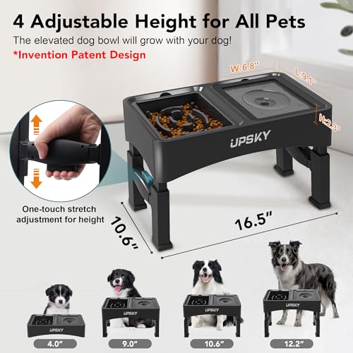2-in-1 Elevated Dog Bowls Set with 4 Height Adjustable Stand, Balck (no)