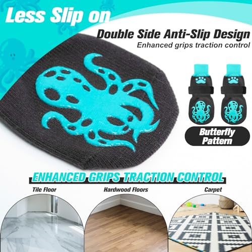 Anti Slip Dog Socks to Prevent Licking Paws for Hot Pavement (Black & Blue / Large)