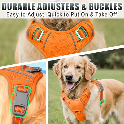 No Pull Dog Harness Large Reflective Dog Harness with Front Clip and Easy Control Handle for Walking Training Running with ID tag Pocket (Orange / Large)