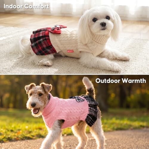 Dog Sweater Dress for Small Dogs Turtleneck Thick Knit Pullover (Small (4-9lbs) / 01# Beige)