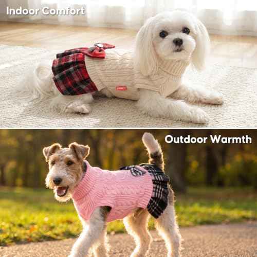 Dog Sweater Dress for Medium Large Dogs Turtleneck Thick Knit (XX-Large (40-70lbs) / 02# Pink)