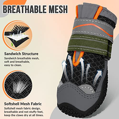 Dog Shoes for Large Small Medium Dogs (Black Orange / #2 (Width 1.8 inch) for 21-30 lbs)
