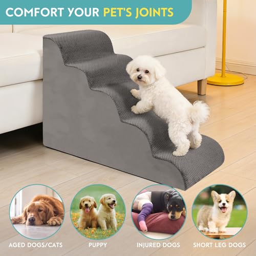 Dog Stairs for Small Dogs (Grey / 5-Step (H: 22.8IN))