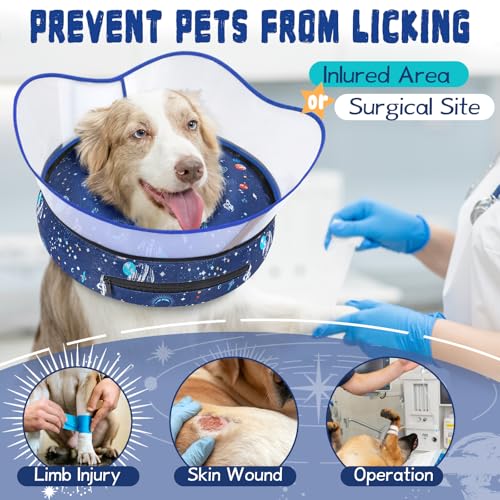 Elevated Inflatable Dog Cone Collar to Stop Licking (Navy / M(Neck 9"-12.5"))