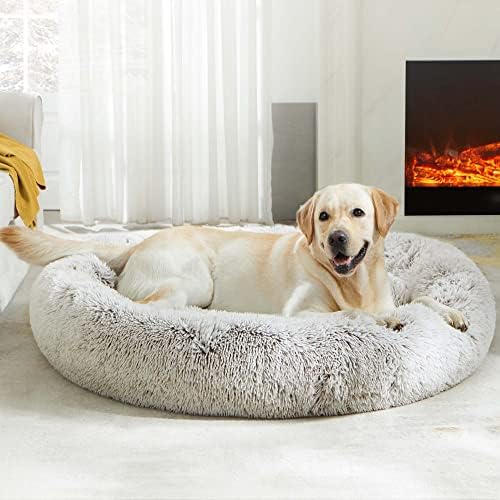 Western Home Calming Donut Large Dog Bed Pet Bed (White Khaki / 36.0"l x 36.0"w x 8.0"th)