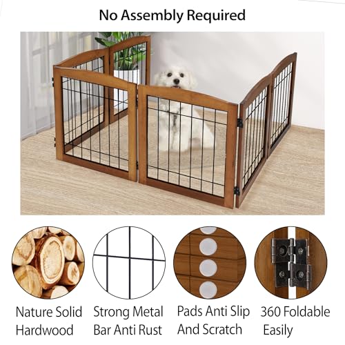 6 Panel Extra Wide Wooden Freestanding Dog Gate (24"Height-6 Panel / Oak Cherry)