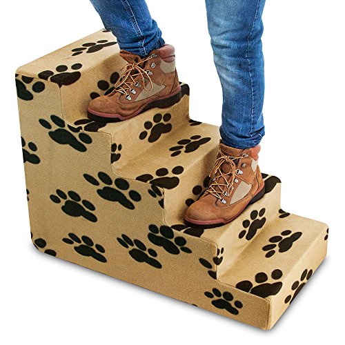 Dog Stairs & Steps (Paw Print on Beige / H: 22.5 Inches)