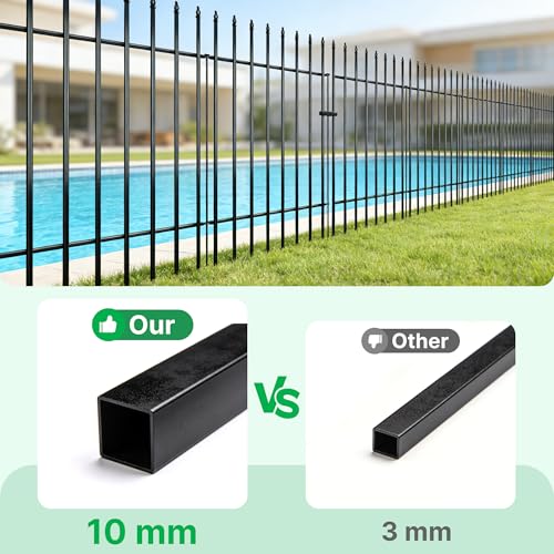 42" H x 12.5 Ft Metal Garden Fence with Gate (Black / 42″ H x 12.5 ft (4 Panels + 1 Gate))