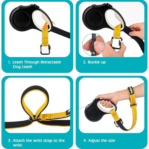 Dog Leash Wrist Strap with Lockable Clip for Dog Retractable Leash (Yellow / 1 Pack)