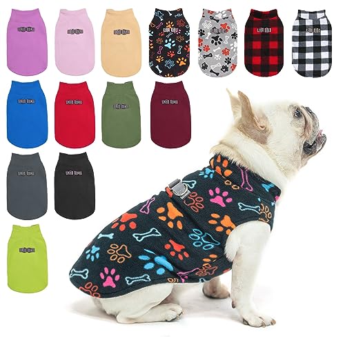 Small Dog Sweater Fleece Vest Winter Jacket (Large / BLACK PAW)
