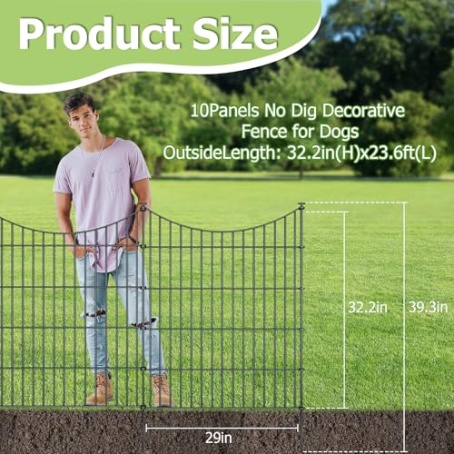 10‑Panel No‑Dig Garden Fence with Gate (10pc 23.6 ft(L) X 32 in(H) with Gate-Concave)