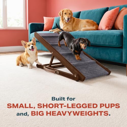 Adjustable Dog Ramp for Bed (Brown / 39" Long x 13.4" Walking Space)