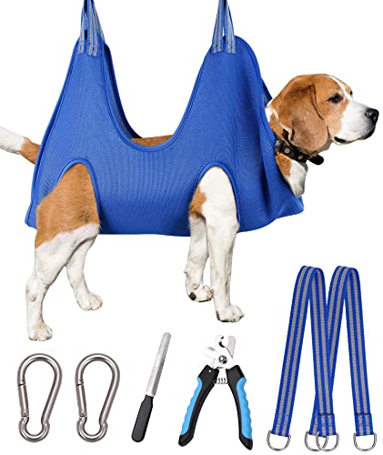 Pet Dog Grooming Hammock Harness (L/Under 56 lb / Blue)