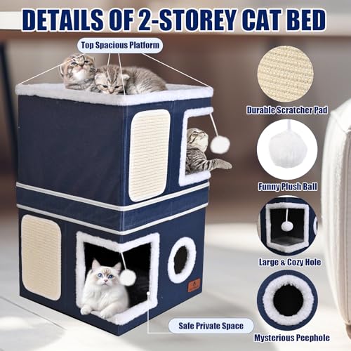 2 Story Cat House for Indoor Cats (Blue / Double)