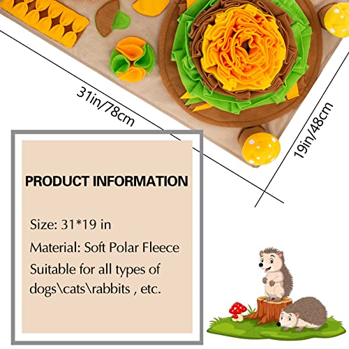 Pet Snuffle Mat for Dogs Hedgehog Puzzle Toy Large Sniffing Mat with Squeaky Mushrooms Portable Indoor