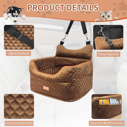 Dog Car Seat for Small Dogs Up to 25 lbs with 6 (Brown)