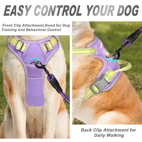 Dog Harness No Pull for Large Dogs Front Back Clips (Large(Chest:24.5-32.5") / Violet Purple & Sunlight)