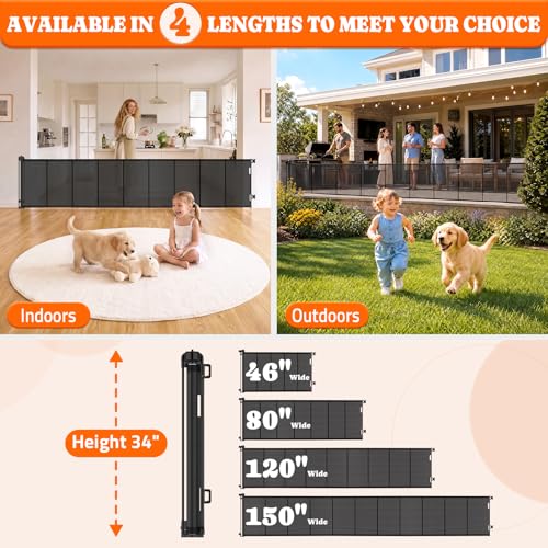 Retractable Baby Gates (Black / 0-80" W x 34" H)