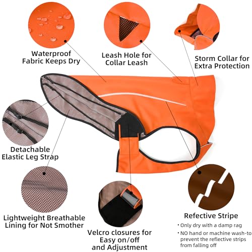 Dog Raincoat Adjustable Waterproof Reflective Rain Jacket for Small Medium Large Dogs (XS Chest 17"-23" / Orange)