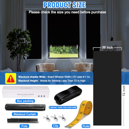 Blackout Roller Shades (Black / 36"W x 72"H)