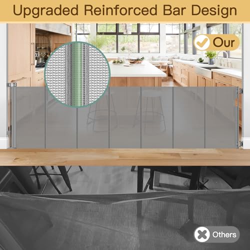 Reinforced 200 Inch Extra Long Baby Gate For Large Opening to Prevent Crawling Under (Gray / 37" Tall x 200" Wide（ With Reinforced Bar ）)
