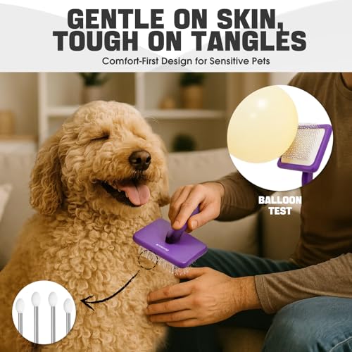 Dog Slicker Brush for Dogs Grooming Kit 5PCS Long Haired Doodles (Purple)