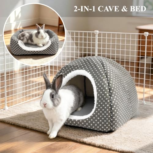 2 Pack Rabbit Hideout Large Bunny Bed Washable Rabbit House (Gray+Light blue)