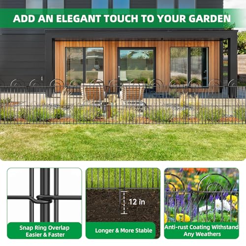 25 Panels No Dig Decorative Garden Fence (25 Pieces, 32in(H) x 50ft(L) / Black)