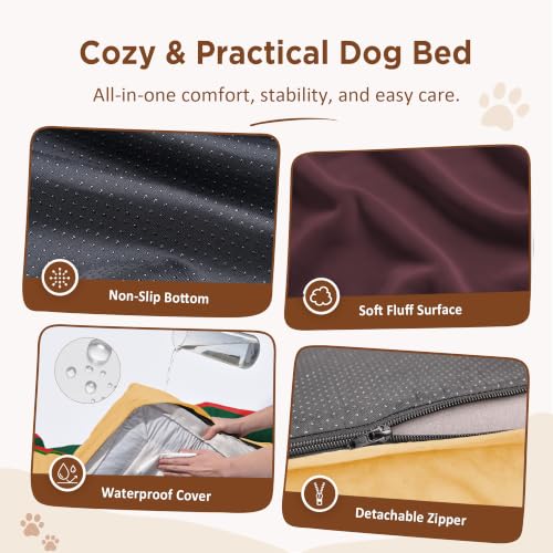 Orthopedic Dog Bed for Extra Large Dogs with Bolster (45.0"L x 35.0"W x 8.5"Th / Watermelon Meadow)