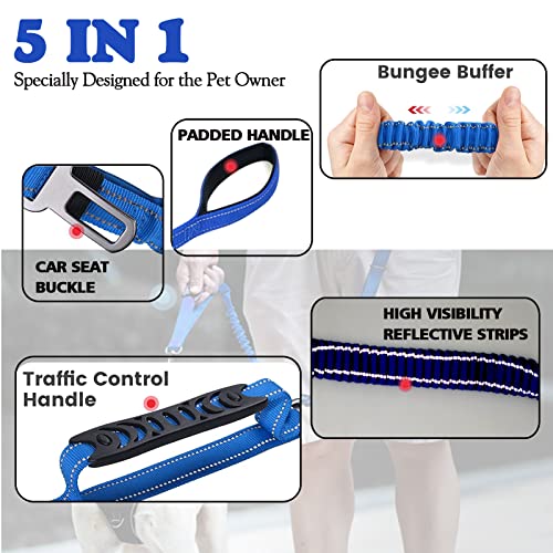 Heavy Duty Bungee Dog Leash with Locking Carabiner for Large Dogs (Navy Blue)