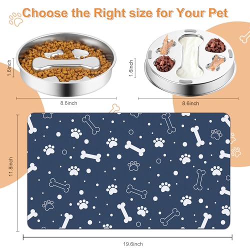 Stainless Steel Slow Feeder Dog Bowls with Pet Feeding Mat