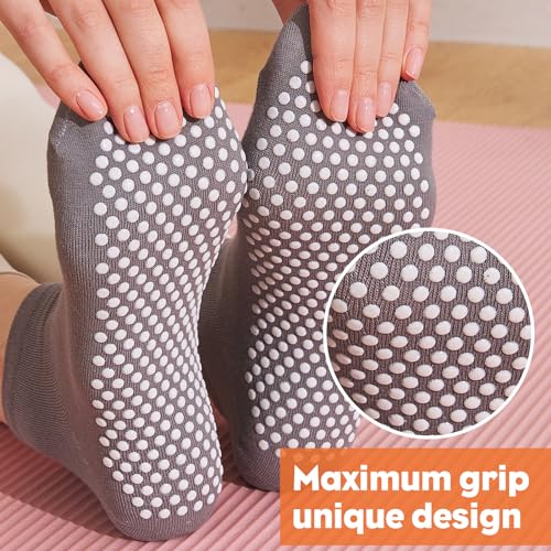12 Pairs Grip Socks for Women & Men (5.5-9 / Dot Pattern/Grey(12 Pairs))