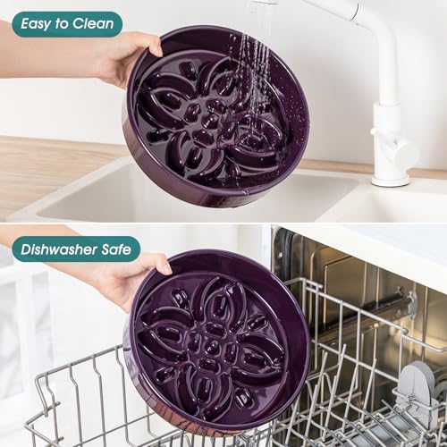 Ceramic Slow Feeder Dog Bowls (L-3 Cups / Purple)