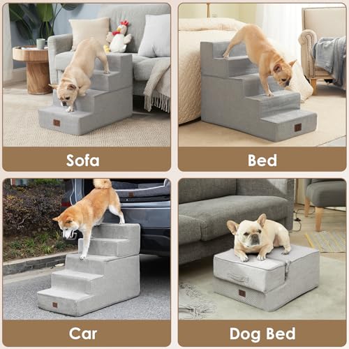 Dog Stairs for Bed 18" H (Light Grey / Standard 15" x 24" x 18")