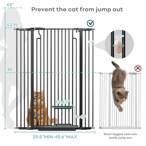 53in Extra Tall Cat Gate for Doorway (Black / 53" Tall, 29.5-40.6" Wide)