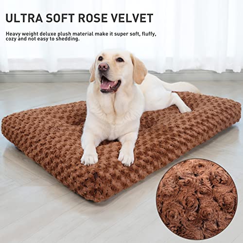 Washable Dog Bed Medium Size Dog Crate Bed Pet Mat 35"x23" Brown (Brown / 35.0"L x 23.0"W x 3.5"Th)