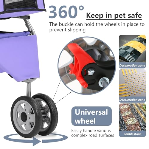 3 Wheel Foldable Pet Stroller (Purple / 3 Wheels)