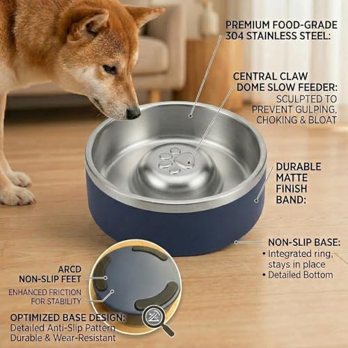 Stainless Steel Slow Feeder Dog Bowl (Dark blue)