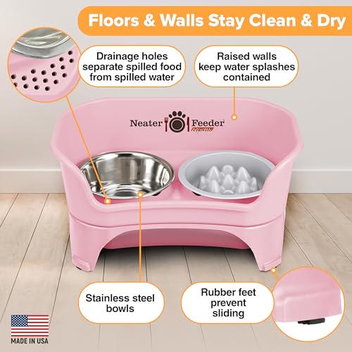 Express Mess Proof Dog Bowls Elevated for Medium and Large Breed (Medium to Large w/ 9 Peak Slow Feed Bowl / Pink)
