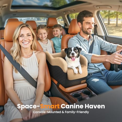 Center Console Dog Car Seat for Small Dogs Under 11lbs (Black/Brown / Small)