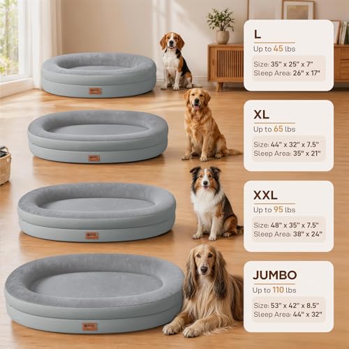 Waterproof Orthopedic Dog Bed for Extra Large Dogs (Silver / 48"L x 35"W x 7.5"Th)