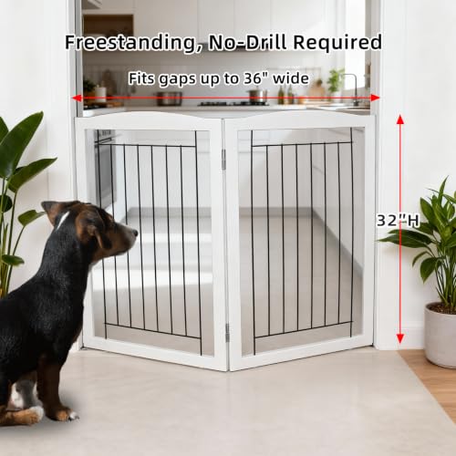 Freestanding Foldable Dog Gate (White / 【2 Panels】40''w x 32''h)