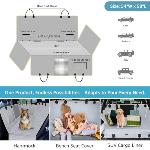 Dog Car Seat Covers for Back Seat with 2 Seat Belts (Standard / Gray)
