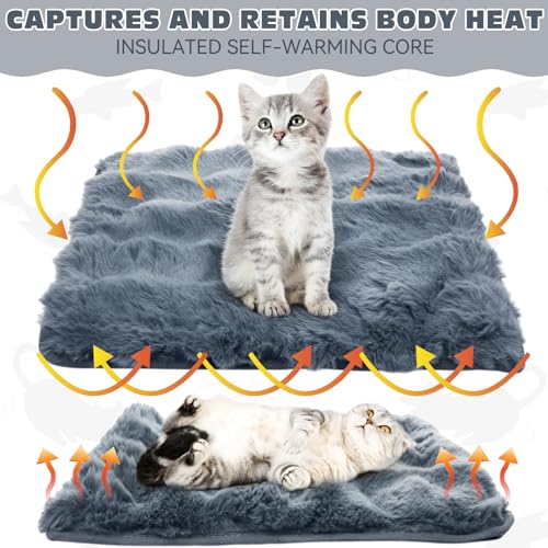 3 Pack Dark Gray Self Warming Cat Bed Indoor 16''x16'' Cat Self Heating Mat Soft Thermal Kitten Bed Heated Pet Dog Pad Washable Removable for Outdoor Use Non Slip Reflect Body Heat (16''x16'' / Dark Gray)