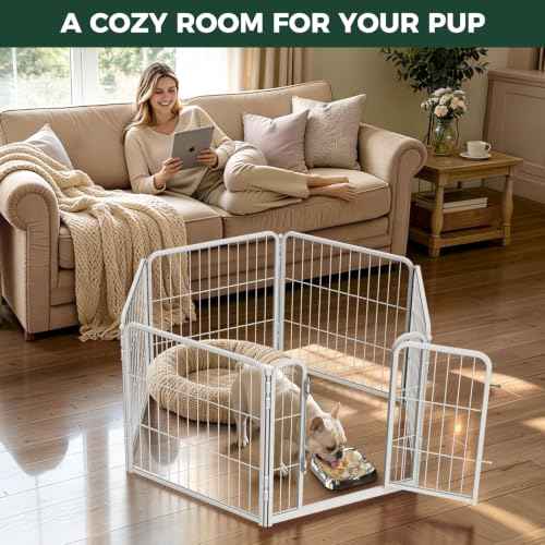Homeplus Indoor Dog Playpen with Lick Mat (White / 24"H)