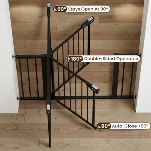 29.7 51" Extra Wide Baby & Dog Safety Gate for Stairs & Doorways (Black / 29.7-51"W x 30"H)
