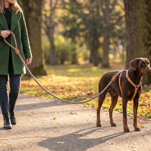 Dog Leash Braided Cotton Rope w (Grayish Camel / 48 Inch-1/2")