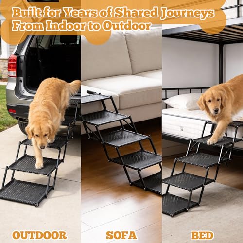 Extra Wide Dog Stairs for Car (Upgraded Wide 5 Steps)