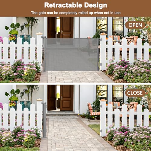 Weatherproof Outdoor Retractable Dog Gate for Deck (Gray / 35" X 55")